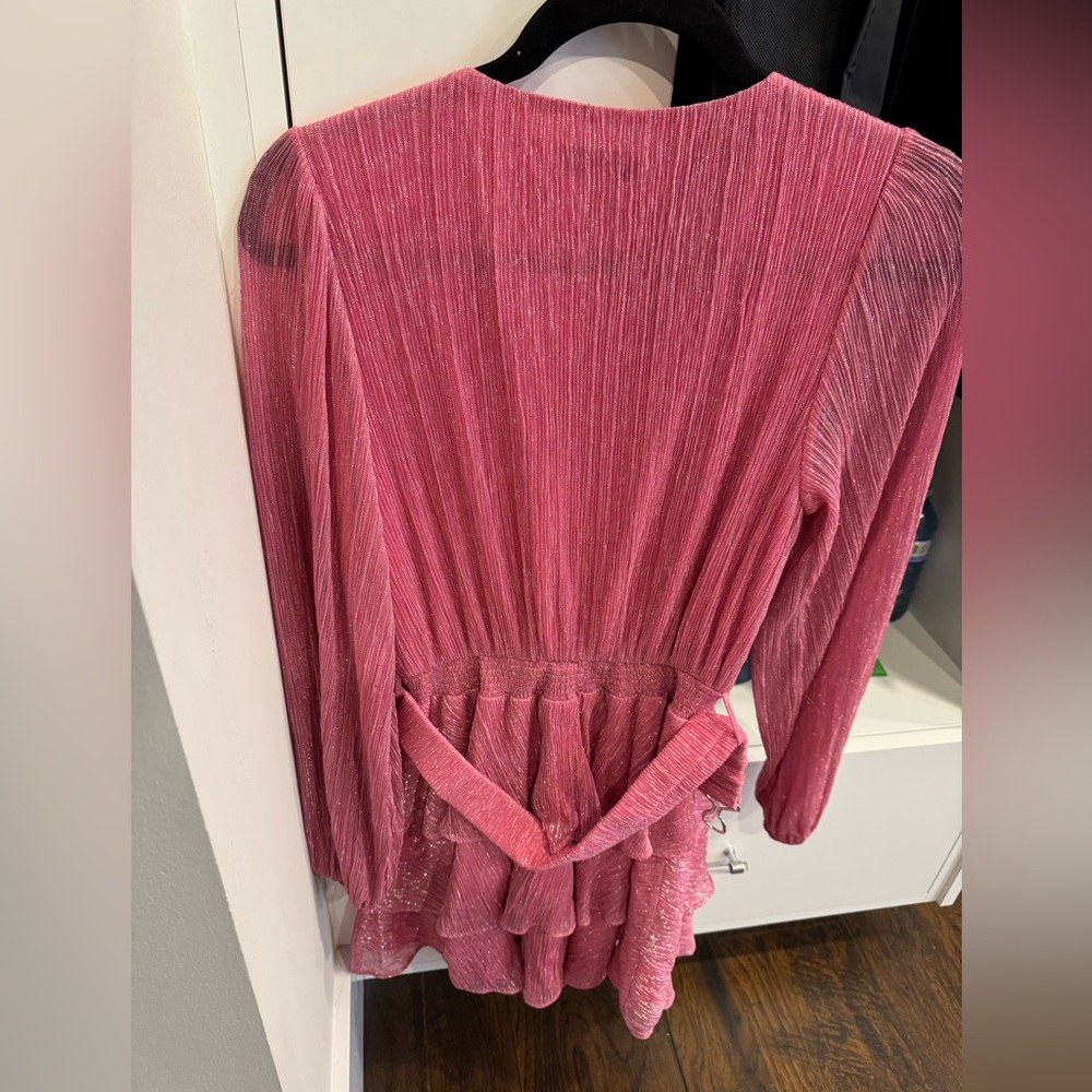 Pink V-Neck Ruffle Dress - Picture 3 of 4